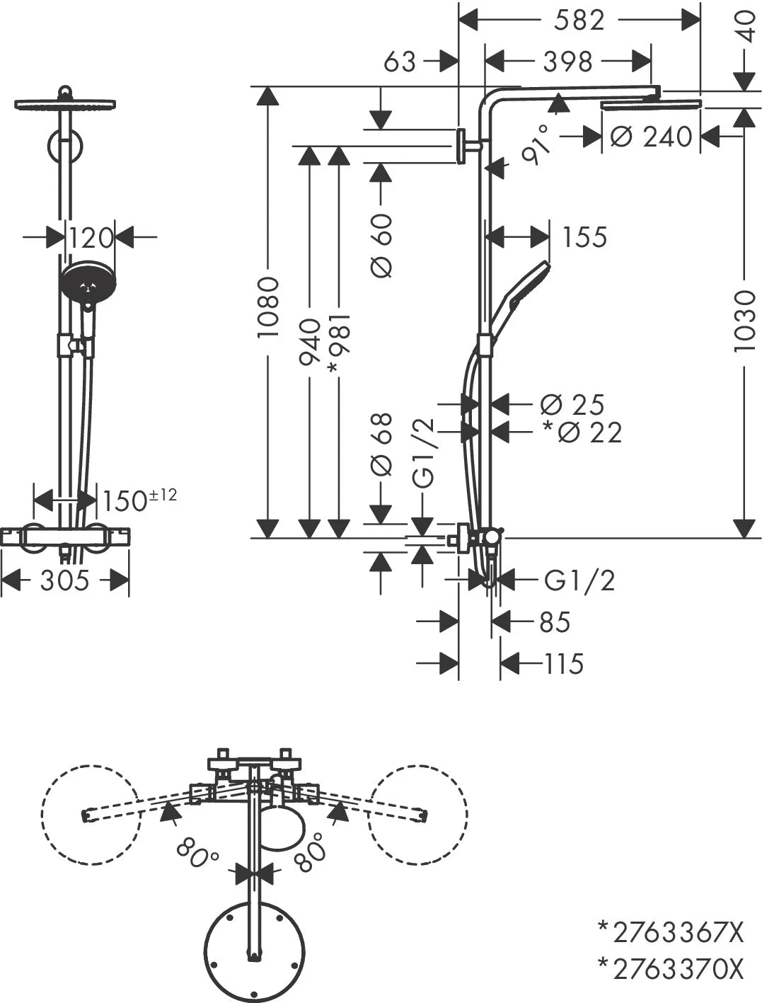 HANSGROHE Raindance Select S Showerpipe 240 PowderRain Thermostatic Mixer Shower - 27633000 - S R Originals