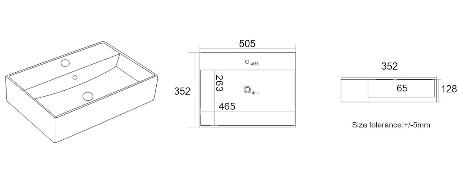 AFFINE Rectangular Countertop Basin Matt Black - 505 x 352mm - S R Originals