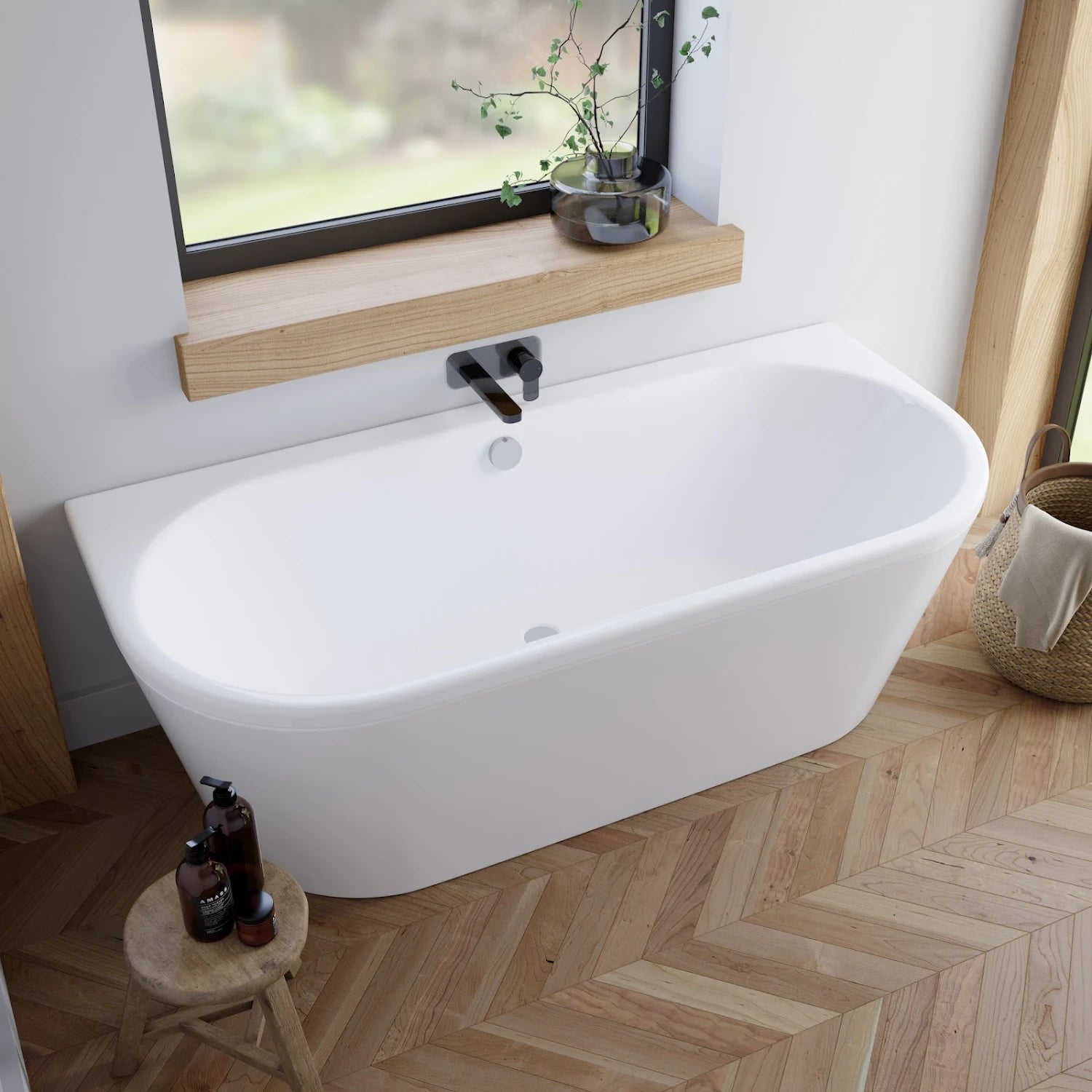 AFFINE Back To Wall Double Ended Bath with Panel 1700 x 750mm - S R Originals