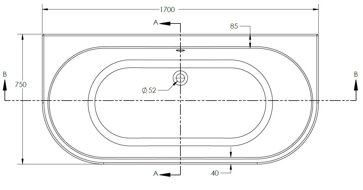 AFFINE Back To Wall Double Ended Bath with Panel 1700 x 750mm - S R Originals