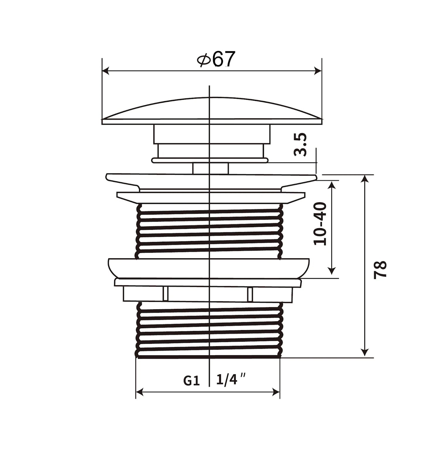 ARCHITECKT Unslotted Pop Up Basin Waste - Matt Black - S R Originals