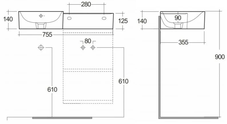 RAK Petit Wall Hung Basin - Right Ledge - S R Originals