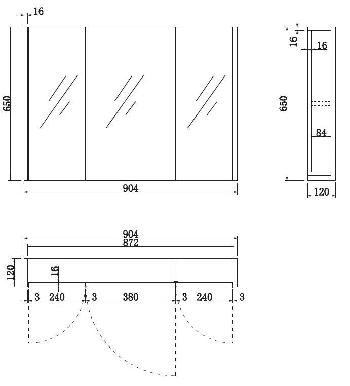 ARTIS Grey Wood Triple Door Bathroom Mirror Cabinet 650 x 900mm - S R Originals