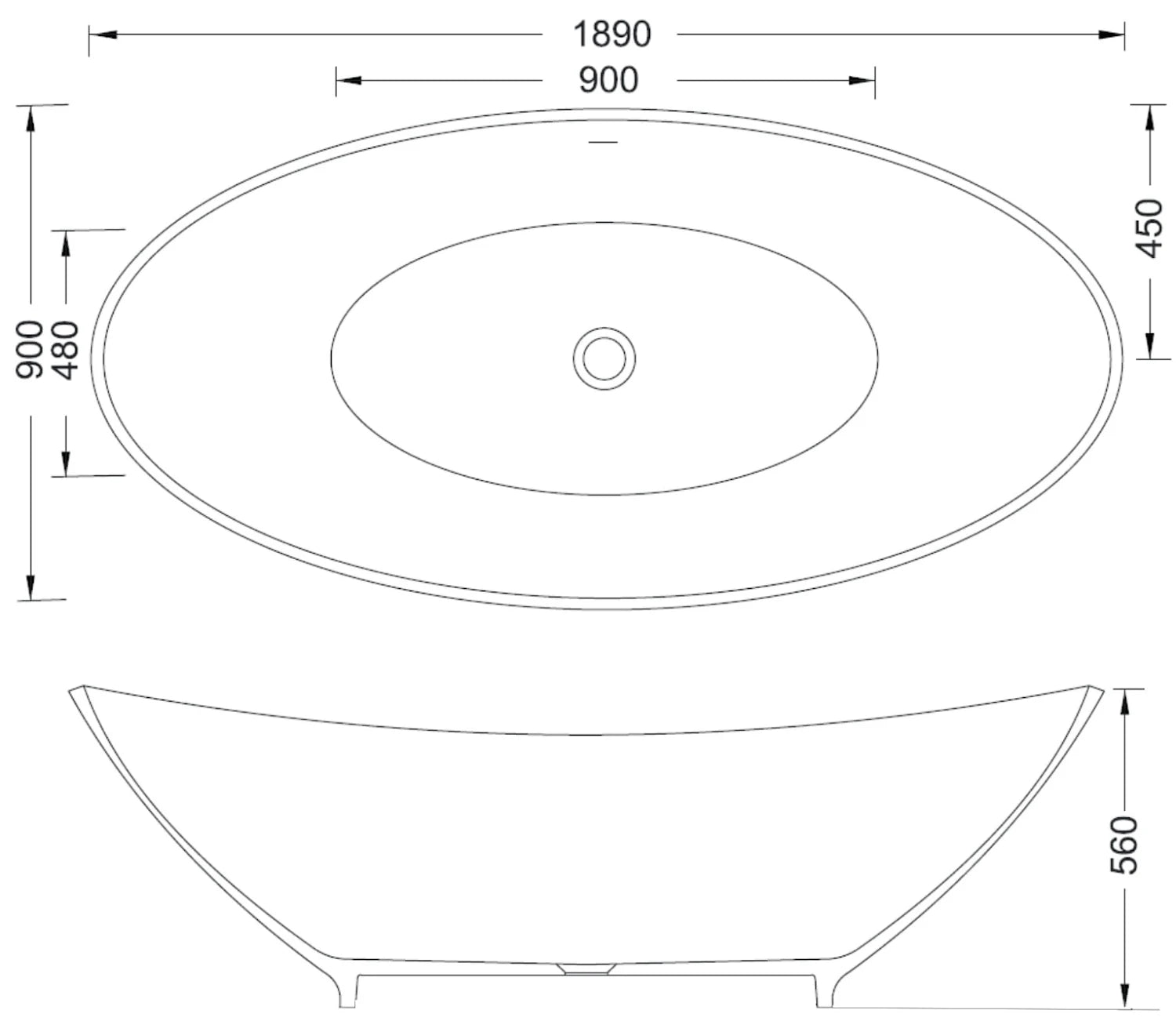 BC DESIGNS Kurv Freestanding Bath White - 1890 x 900mm - S R originals