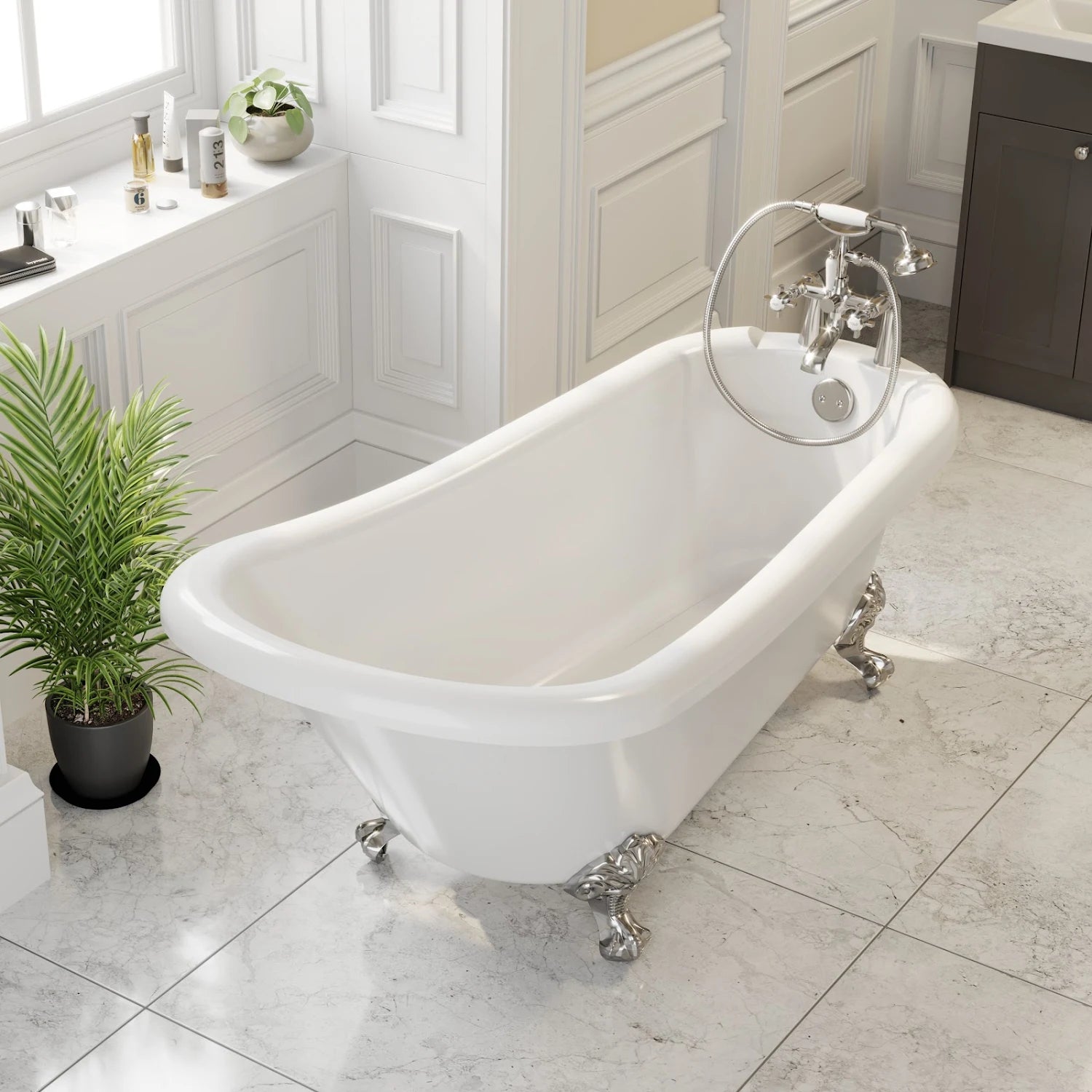 PARK LANE BUXTON Freestanding Roll Top Bath With Ball Feet - 1550 x 750mm - S R Originals
