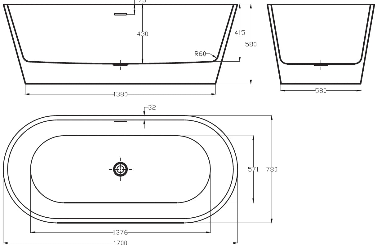 AFFINE DELUXE Luxury Freestanding Bath - 1685 x 804mm - S R Originals